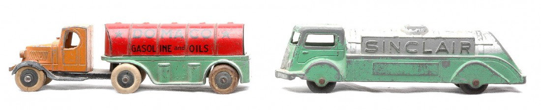 TootsieToy 1007 Sinclair Tank 0802 Mack Domaco: TootsieToy 1007 Sinclair oil truck and a 0802 Mack Domaco Gasoline and Oils tank semi trailer truck. The trucks are C6.