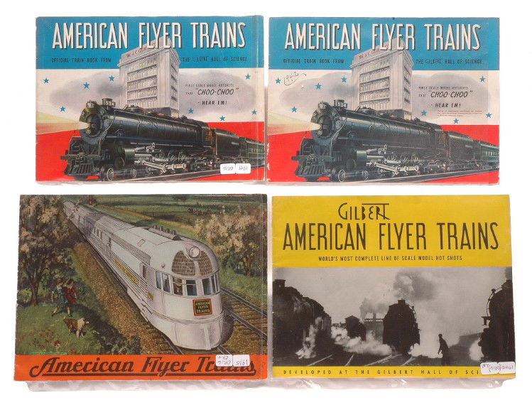 Am Flyer Prewar Original Catalogs: American Flyer prewar original catalogs including; 1935, 1940 and two 1941. Catalogs are C7-8.