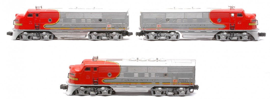 Lionel 2343 SF F3 AA Diesels 2343 SF F3 Dummy A: Lionel postwar 2343 Santa Fe F-3 AA diesel units, C6. Also included is an extra 2343 Santa Fe F-3 dummy A diesel unit, C5-6.