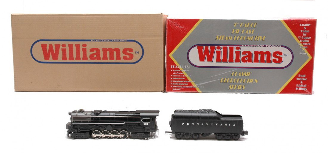 Williams S2-101 Loco no. 681 PRR Tender MINT OB: Wiliams S2-101 steam 6-8-6 engine with digital whistle & bell and a Pennsylvania tender in OB with outer shipping carton. The loco is numbered 681. The loco and tender have been test run, C9.