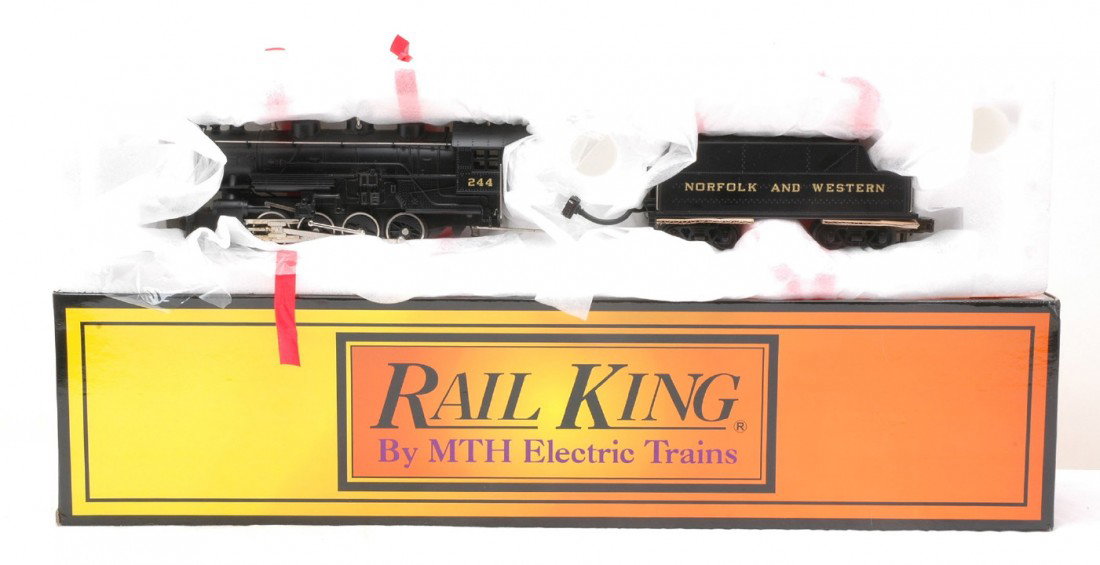 RK by MTH RK-1111L N&W Switch Loco Tender MIB: Rail King by MTH RK-111L Norfolk & Western 0-8-0 scale switch engine and tender in OB. The loco and tender have been test run, C9.