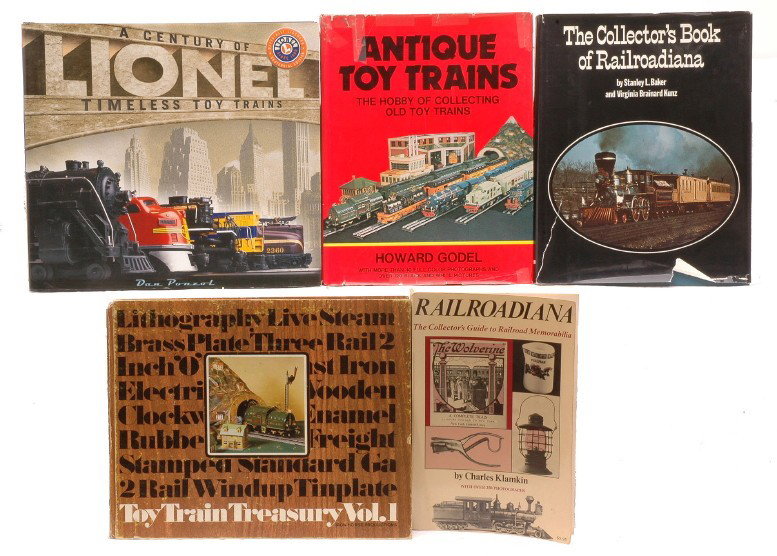 Selection of Railroadiana and Train Books: Selection of train and Railroadiana books including; Toy Train Treasury Vol. 1 The VickersÕ Collection by Frank C. Hare, James J. Burke, Jr. and I. Stephen Wolken, Antique Toy Trains The Hobby of Col