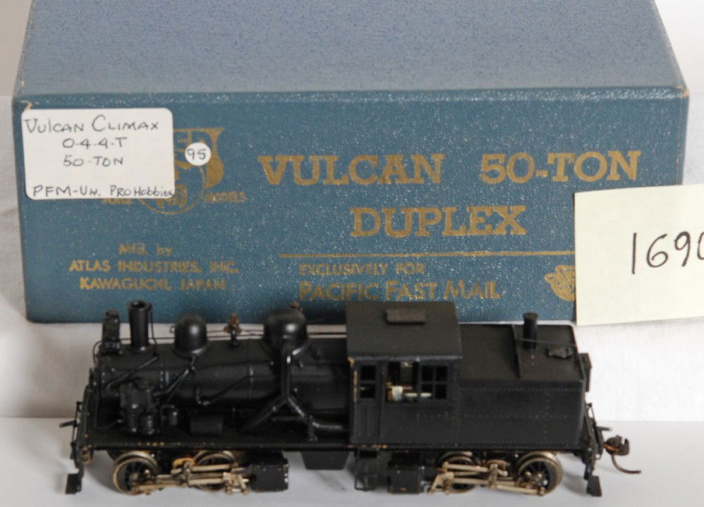 Pacific Fast Mail Vulcan 0-4-4-T 50 ton duplex: Pacific Fast Mail / United Models Vulcan 0-4-4-T 50 ton duplex steam locomotive in OB. Loco is C7+ with some slight paint loss on hand rails and a few edges. OB has marking sticker on the end.