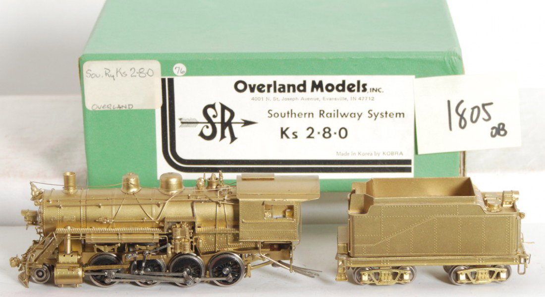 Overland models Southern Ks 2-8-0: Overland Models modern HO brass Southern Ks 2-8-0 steam locomotive in OB. Loco is C8-9 with very little signs of run time. OB has marking sticker.