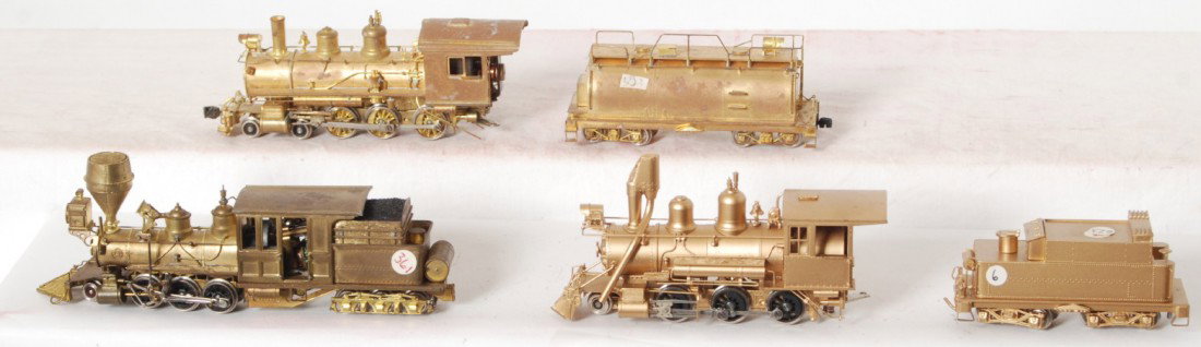3 HOn3 locos 2-6-6T, 2-6-0, 4-6-0: Three HOn3 modern brass locomotives, Includes a 2-6-6T that might be an NJ brass, Lambert 2-6-0 with spark arrestor, and a WMC 4-6-0. The WMC is C7 while the remaining two are C7-8. See photos for bes