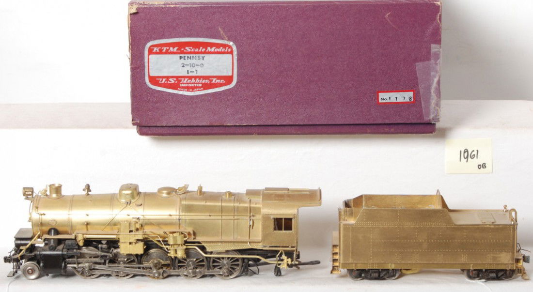 KTM Pennsylvania 2-10-0 L-1 steam locomotive: KTM O scale two rail brass Pennsylvania 2-10-0 L-1 steam locomotive in the OB. Loco is generally C8 condition with some display dust and a few very light marks on the brass but very nice condition ove