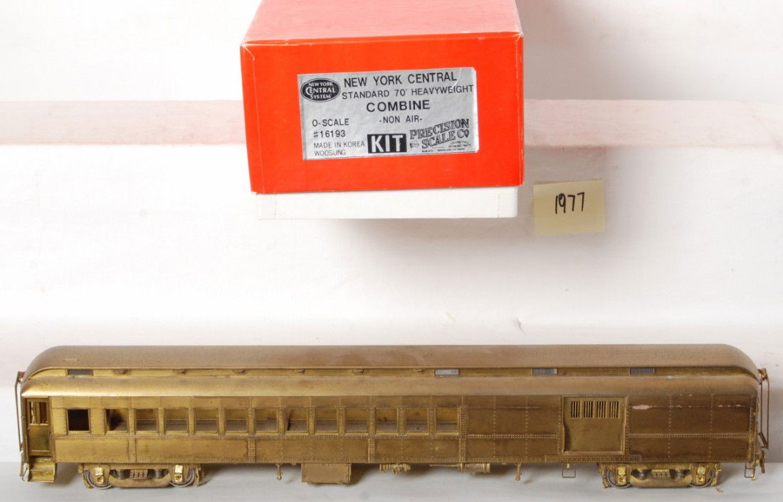 Precision Scale Co. NYC heavyweight coach: Precision Scale Co. Iron Horse Models O scale two rail brass New York Central standard heavyweight combine coach. Precision Scale Co. number is 16193. Car is C7-8 with spotting on the roof and some ve