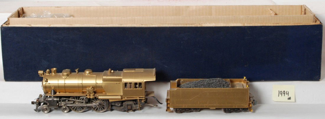 KTM Pennsylvania E-6 4-4-2 steam locomotive: KTM O scale two rail brass Pennsylvania E-6 Atlantic 4-4-2 steam locomotive in OB. Brass is painted, but is C8 condition with no major chips or staining. There is display dust on the model. OB has som