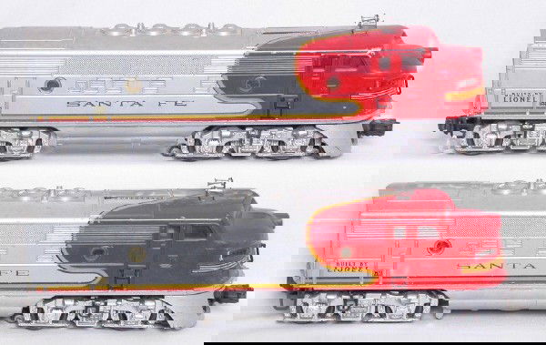 Lionel 2343 Santa Fe F3 AA units, OB: Lionel 2343 Santa Fe F3 AA units, original portholes, dummy unit has a couple of hairlines on rear corner edge, C3.