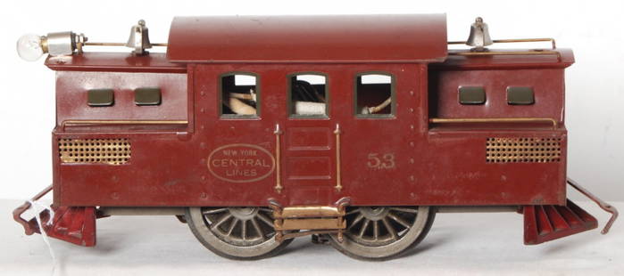 Lionel No. 53 electric locomotive standard gauge: Prewar Lionel standard gauge 53 electric locomotive, missing one top hand rail/piping, C6++.