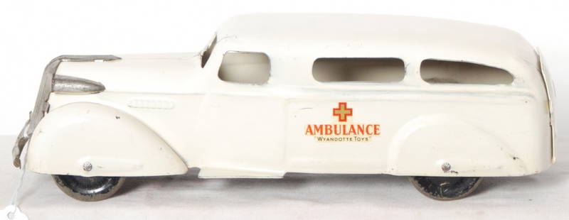 Wyandotte Toys Ambulance pressed steel: Wyandotte Toys pressed steel Ambulance, C8. Ambulance measures approximately 11 inches long. Ambulance retains 95% or more original paint.