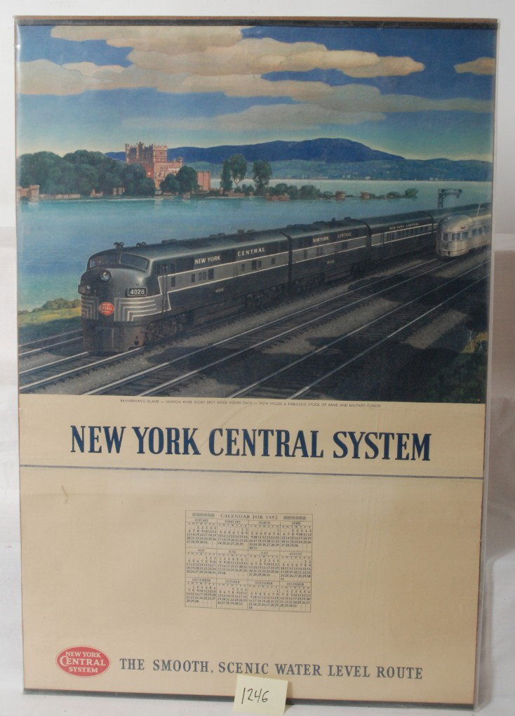 New York Central 1952 calendar: New York Central Railroad 1952 wall calendar. This beautiful framed calendar with artwork from Leslie Ragan is all original and appears unused Calendar has been mounted on card stock with a plastic pr