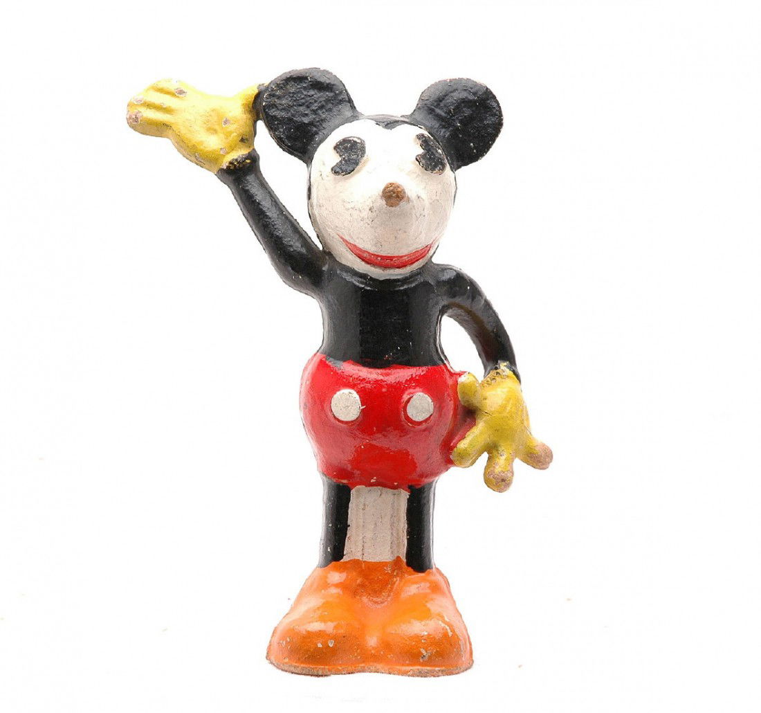 Lionel Mickey Mouse Barker from Circus Set 1536: Lionel prewar Mickey Mouse barker from the Mickey Mouse Circus set no. 1536, circa 1935. The figure is complete and has no cracks, C6-7.