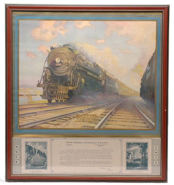 NYC Lines 1931 Calendar Art by Walter L. Greene: New York Central Lines 1931 calendar with artwork by Walter L. Greene titled Morning on the Mohawk NatureÕs Own Highway, The Water Level Route The Twentieth Century Limited New York Central Lines whi