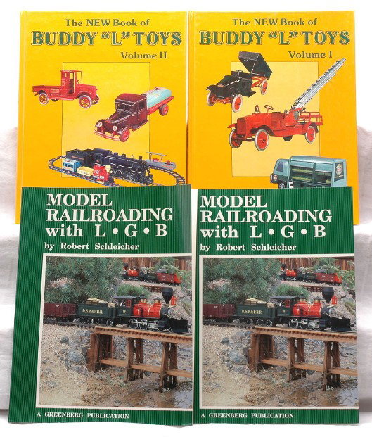 Selection of Buddy L and LGB Books LIKE NEW: The New Book of Buddy ÒLÓ Toys: Volume I and Volume II by Albert W. McCollough. Also included are two Model Railroading with LGB by Robert Schleicher. The books are in like new condition.