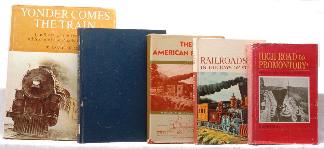 Large Selection of Railroad Books LIKE NEW: A selection of railroad books including; Yonder Comes the Train The Story of the Iron Horse and some of the Roads it Traveled by Lance Phillips, Santa Fe Steel Rails Through California by Donald Duke 