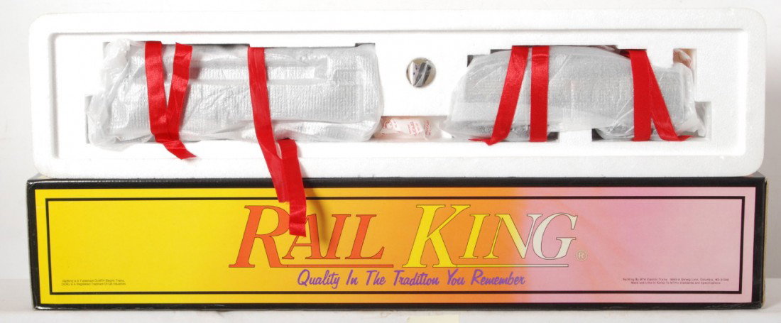 Railking Pennsylvania K-4 torpedo with Proto: MTH Railking modern O gauge Pennsylvania 30-1118-1 K-4 torpedo steam locomotive in OB. Loco Features Protosound, Protosmoke and more. Loco appears factory wrapped C9-10.Locomotive original box has lig