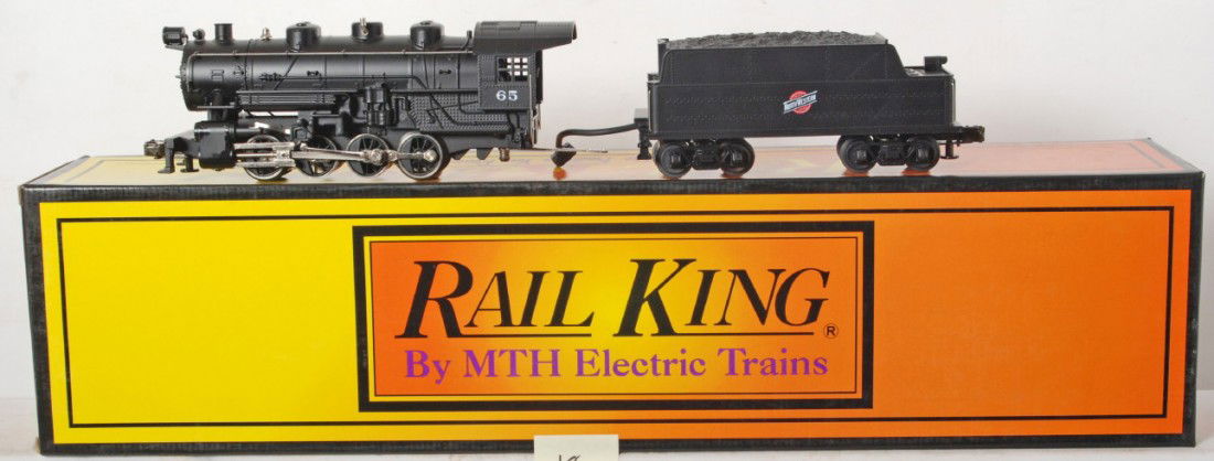 Railking Chicago and Northwestern 0-8-0 with Proto: MTH Railking modern O gauge 0-8-0 Chicago and Northwestern steam locomotive in OB. Catalog number is RK-1112-LP. Loco features Protosound, Protosmoke, electronic reverse and more. Loco is C8 with run