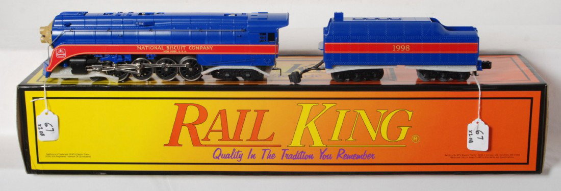 Railking Nabisco GS-4 steam locomotive: MTH Railking modern O gauge Nabisco GS-4 steam locomotive in OB. Catalog number is CN-005. Loco is high C8-9 and was only unwrapped for photos. Loco looks to only have factory run time.