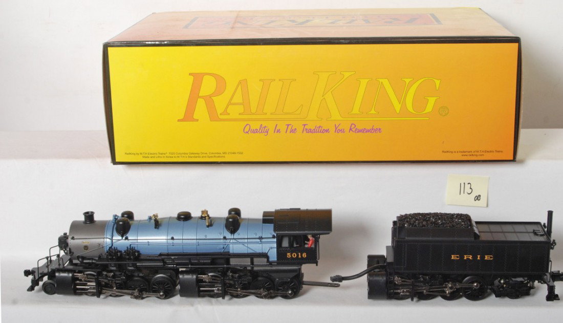 Railking Erie Triplex with Proto 2: MTH Railking modern O gauge Erie 2-8-8-8-2 Triplex steam locomotive in OB. Catalog number is 30-1368-1. Loco features Protosound 2.0, DCS control, Protosmoke, Protocoupler and much more. Loco is C8 co
