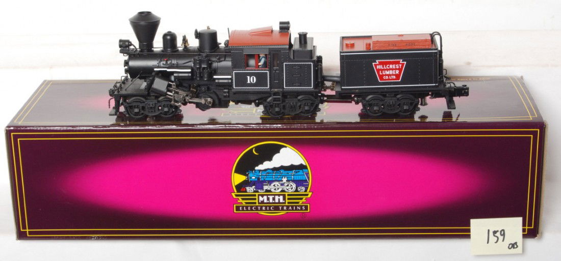 MTH Hillcrest Lumber Climax loco with Proto 2.0: MTH modern O gauge Hillcrest Lumber Company climax steam locomotive in OB. Loco features Protosound 2.0, DCS control, Protosmoke, Protocoupler, and more. Loco is C8 condition with run time.