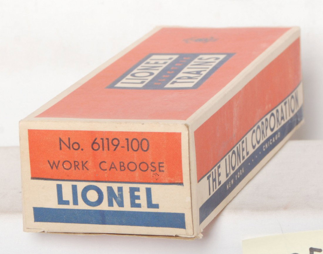 Lionel original box only for 6119-100 work caboos: Lionel postwar O gauge original box only 6119-100 for the work caboose. All flaps intact. C9.