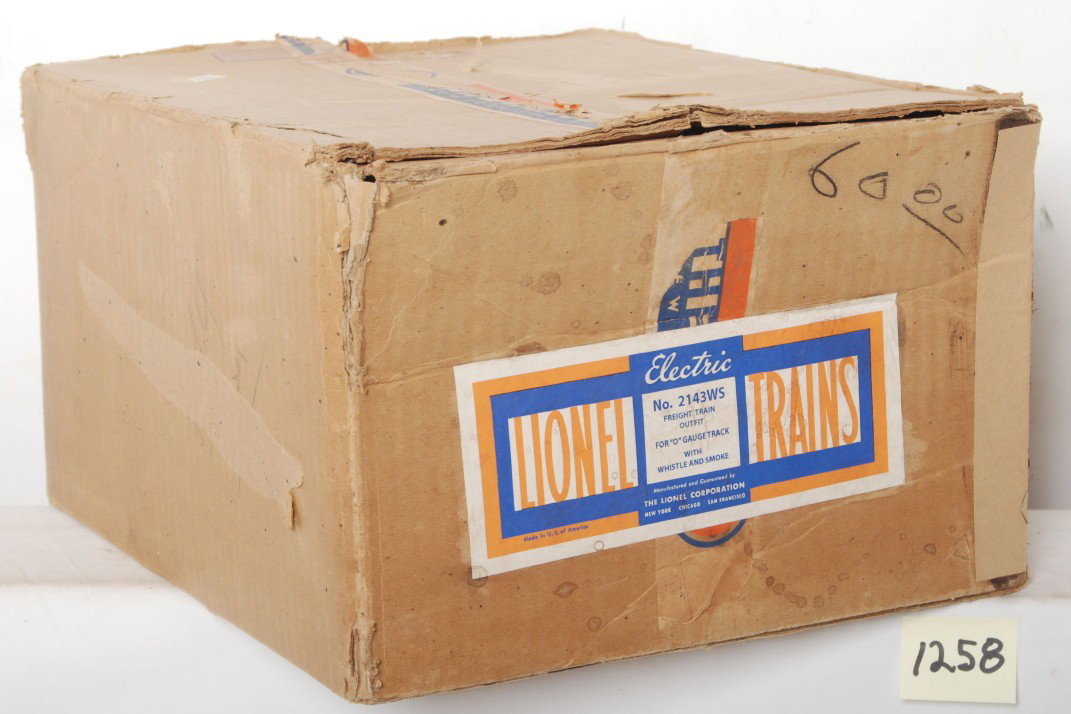 Lionel set box only 2143WS for 671 work train: Very unusual Lionel postwar O gauge 2143WS set box only. Box has all flaps and good label, has tape and some repairs on inside of the flaps on the top. View photos for best description. Set would incl