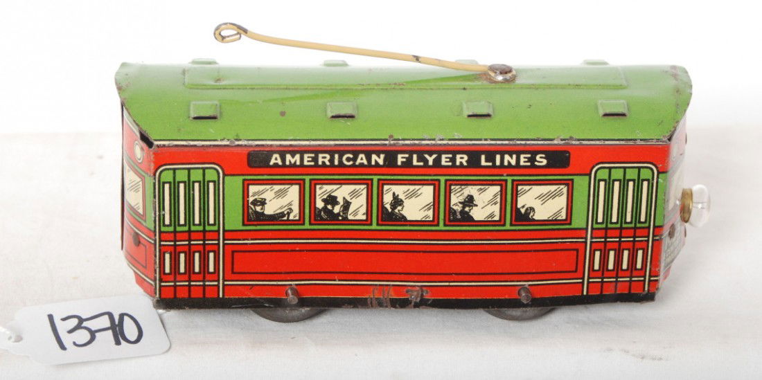 American Flyer 1933 Century of Progress Trolley: Unusual American Flyer prewar O gauge 1933 A Century of Progress trolley with light, bell and battery holder. Nicer C6.