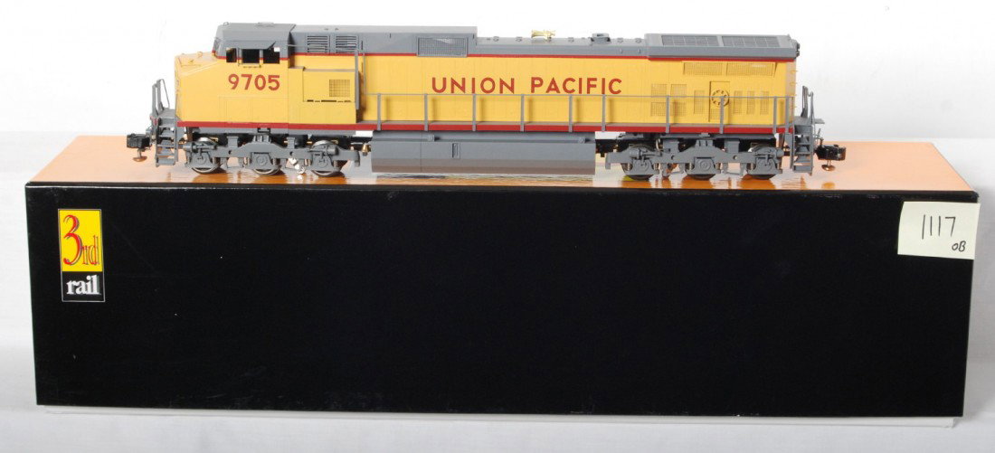 3rd Rail Union Pacific GE C44-9W brass 3 rail: 3rd Rail modern brass O gauge 3 rail Union Pacific GE C44-9W diesel locomotive in the OB. Road number is 9705. Loco does have a sound system, which appears to be QSI. Loco body is C9-10, however loco 