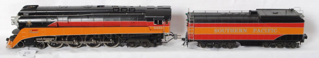 Brass KTM Southern Pacific Daylight GS-4: KTM O scale two rail brass Southern Pacific GS-4 Daylight steam locomotive. Locomotive is generally C8 condition with a few very small paint chips on the pilot.