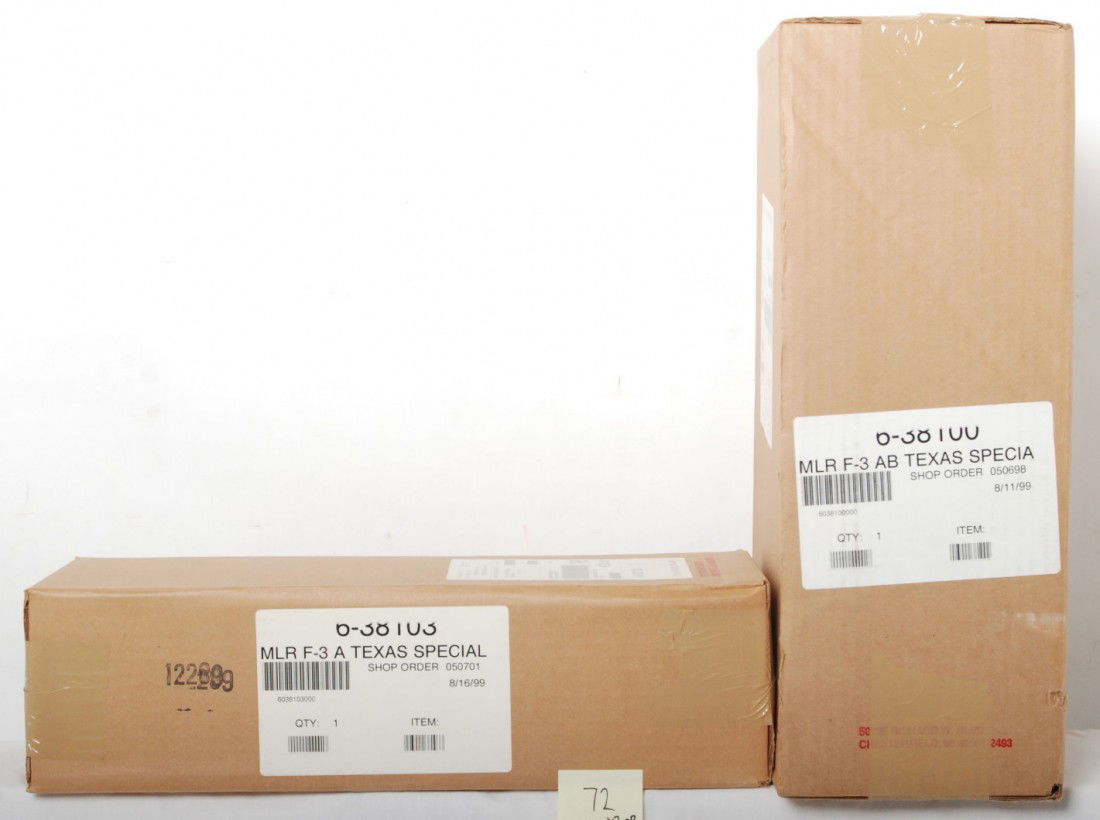 Lionel Texas Special F3s PWC A-B-A: Lionel modern O gauge 38100 and 38103 Texas Special F3 A-B-A set in OB. Locos feature TMCC, Railsounds, Electrocouplers, Directional lighting, and more. All units are factory sealed in OBs C10.