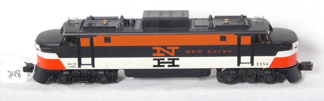 Lionel 2350 New Haven EP-5 reverse color loco: Postwar reproduction Lionel O gauge 2350 New Haven EP-5 electric locomotive, reverse color variation. Such a good reproduction it almost fooled us. Fantastic looking C8 shell on C7 chassis.