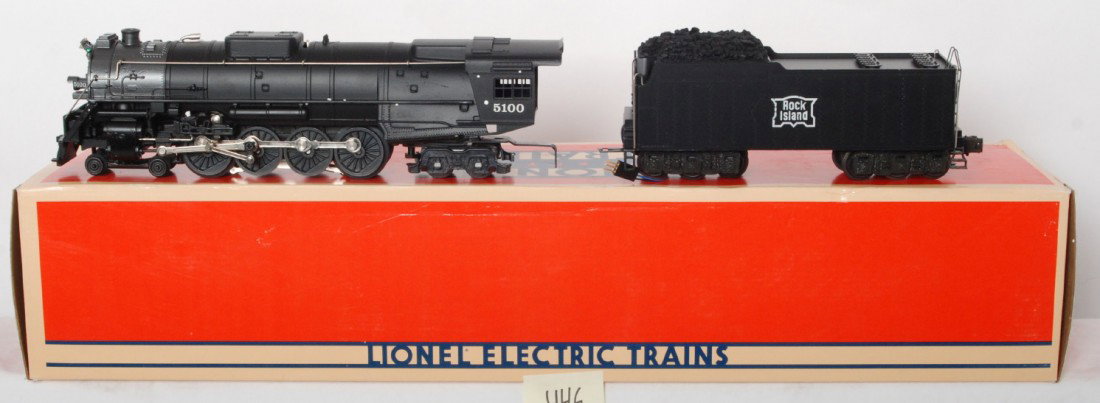 Lionel 18001 Rock Island 4-8-4 Northern: Lionel modern O Gauge Rock Island 18001 Northern locomotive in OB. Loco features smoke, whistle, and sound of steam. Loco is C9 condition with a very faint line in the roller. Locomotive original box 