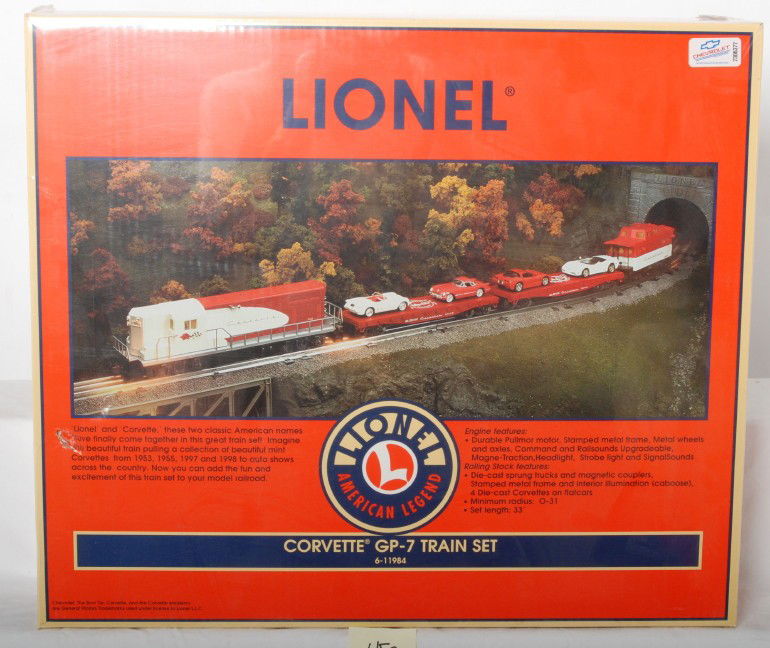 Lionel 11984 Corvette train set: Lionel modern O gauge 11984 Corvette GP7 train set in OB. Set is sealed in factory plastic C10.