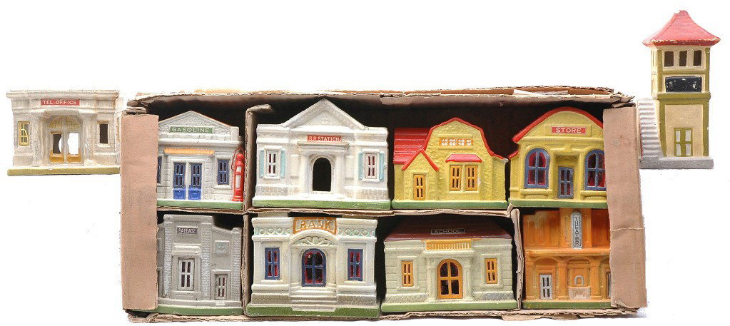 Japanese Composition 603/308 Building Set: Japanese composition 603/308 building set with eight buildings in OB, C8. Also included are two additional buildings,