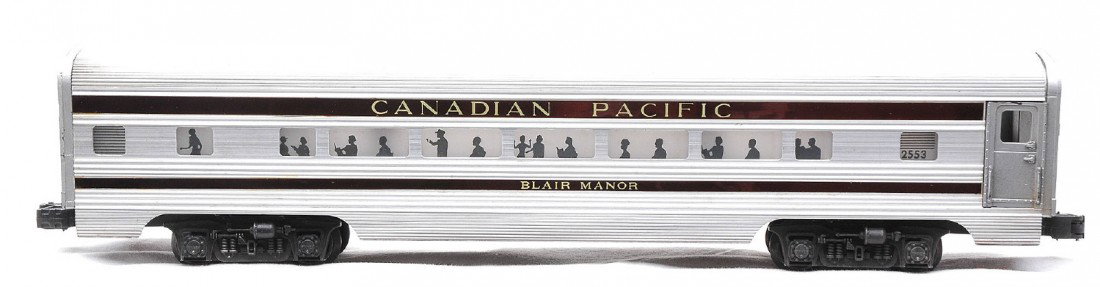 Lionel 2553 Aluminum CP Blair Manor Pullman: Lionel postwar 2553 aluminum Canadian Pacific Blair Manor illuminated Pullman, C8.