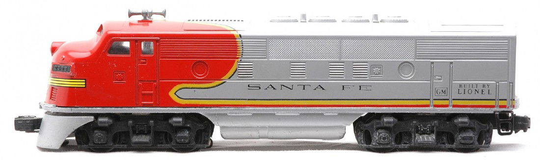 Lionel 2383 Santa Fe F-3 Dummy A Diesel Unit.: Lionel postwar 2383 Santa Fe F-3 dummy A diesel unit. The nose decal is fully intact. Diesel is C8.