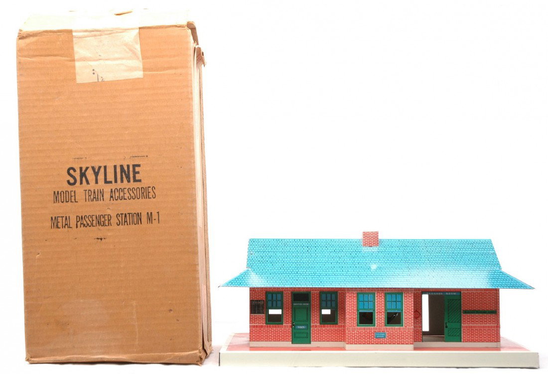 Skyline M-1 Metal Litho Passenger Station LN OB: Skyline M-1 metal lithographed passenger station in OB, C8. The OB has all flaps attached.