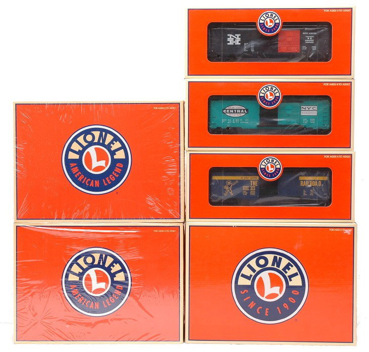 Lionel Series VIII Series IV & Series X MINT OBs: Lionel 6464 boxcars including; 29267 series VIII containing; M&StL, MKT and NYC Pacemaker, 29289 series IX containing; 29290 Rio Grande, 29291 Santa Fe and 29292 New Haven and 39203 series X containin