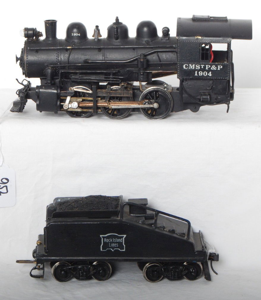 O Scale 0-6-0 steam locomotive switcher Rock Islan: O scale two rail brass Rock Island 0-6-0 steam locomotive. Loco has NWSL gear box and 8414 Pittman motor. Loco is C7-8 with some light paint wear. See photos for best description.