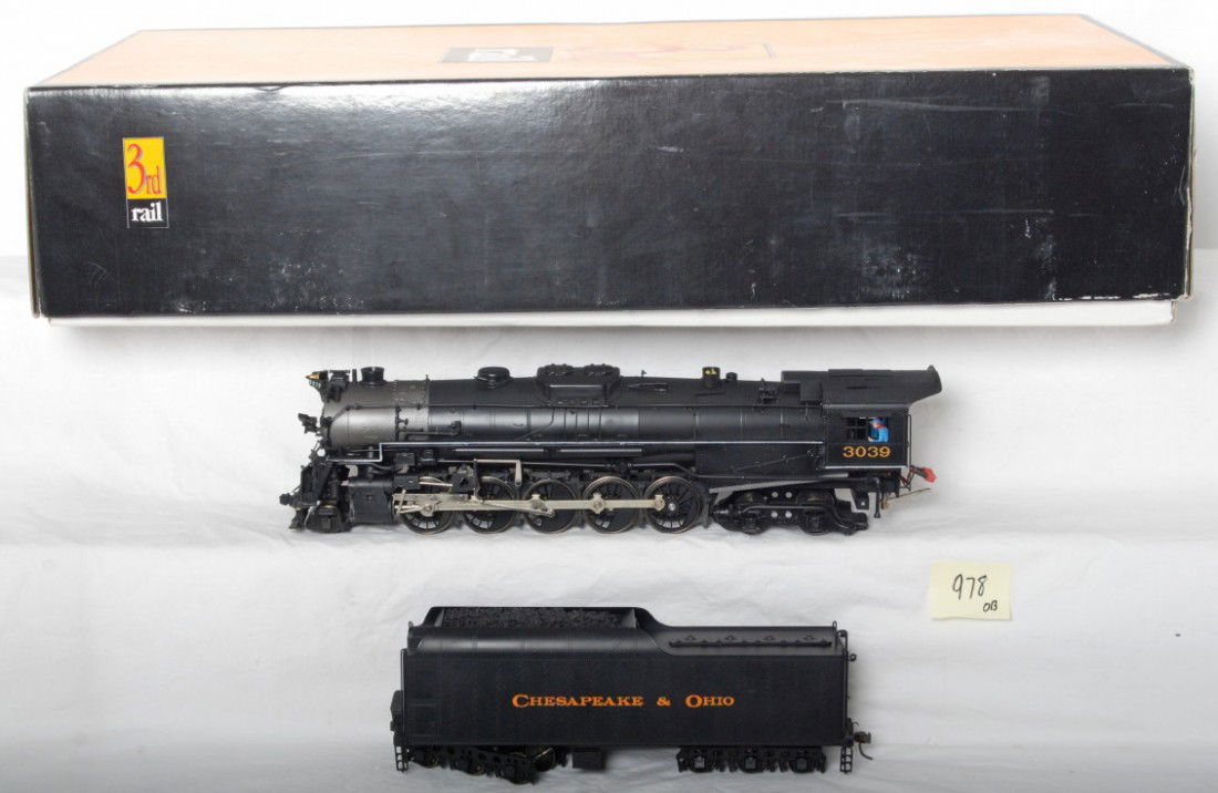 3rd Rail Chesapeake and Ohio T-1 steam locomotive: 3rd Rail O scale brass Chesapeake and Ohio T-1 2-10-4 steam locomotive in OB. Loco is two rail and cab number #3039. Loco has been changed to Pittman motor and has LE-230 decoder installed. Loco is C8