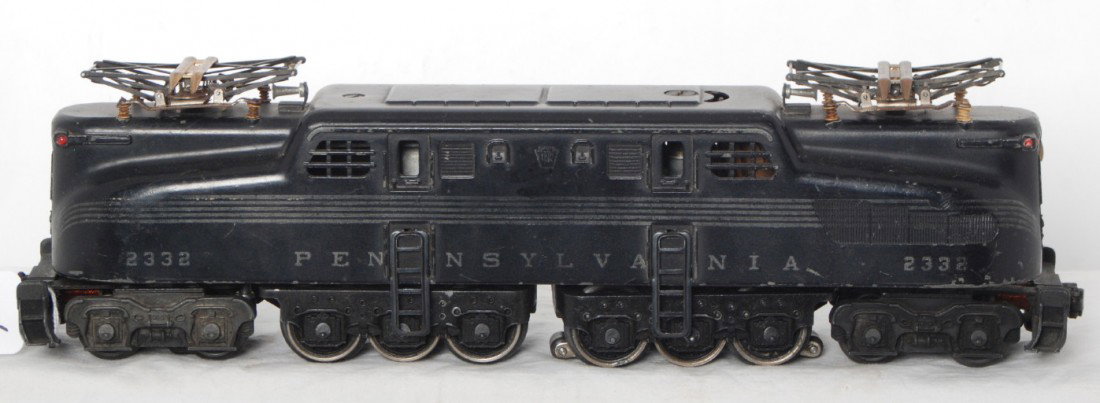 Black Lionel 2332 Pennsylvania GG-1 electric loco: Postwar Lionel O gauge No. 2332 Pennsylvania GG-1 electric locomotive in original black paint, C5.