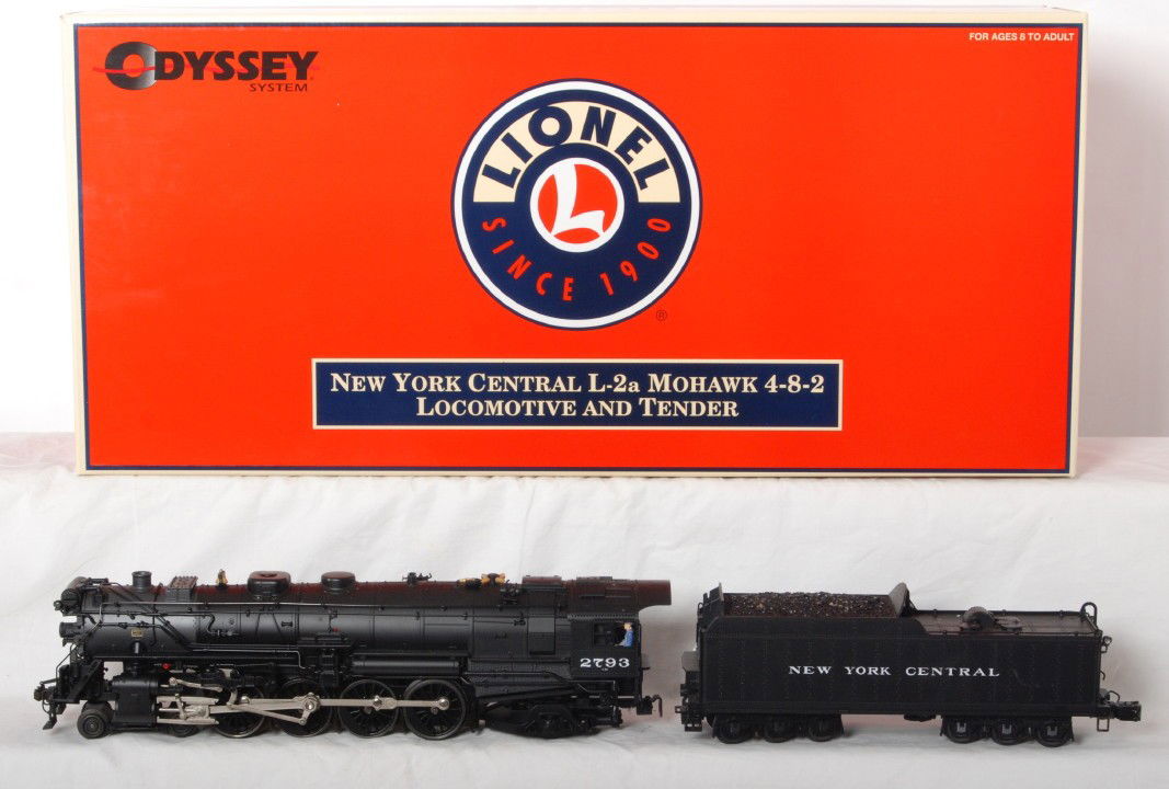 Lionel 38053 NYC L-2a Mohawk 4-8-2: Lionel modern O gauge 38053 New York Central L-2a Mohawk 4-8-2 loco and tender featuring TMCC, RailSounds, FatBoy speaker, Odyssey System, wireless tether and puffing synchronized fan-driven smoke uni