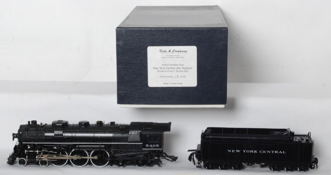 Kohs & Co. NYC J3a Hudson 13 of 100 O scale brass: Modern era brass O scale 2 rail Kohs & Company edition one New York Central J3a Hudson, BuilderÕs Photo / Sculling Disc. Serial Number 13 of 100, C9. Box has little wear and good foam.