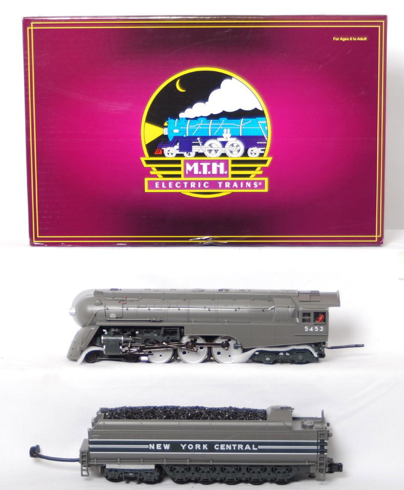 MTH NYC Dreyfuss Hudson with Proto 2.0: MTH modern O gauge New York Central Dreyfuss Hudson in OB. Catalog number is 20-3214-1. Loco features Protosound 2.0, DCS control, Protosmoke, Protocoupler, and more. Loco is C8 condition with light r