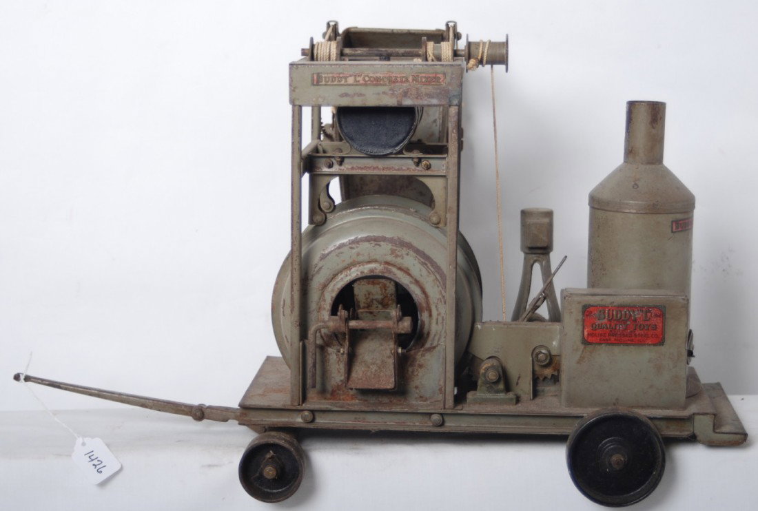 Buddy L No. 280 concrete mixer: Buddy L No. 280 concrete mixer, C6 appears to be in all original paint with all original parts.