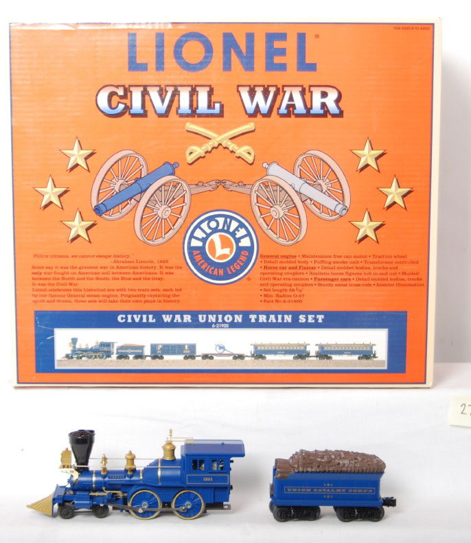 Lionel 21900 Union Civil War Train Set: Lionel modern O gauge 21900 Civil War Union train set in OB. Set is C8 condition with run time. OBs have light corner and edge wear.