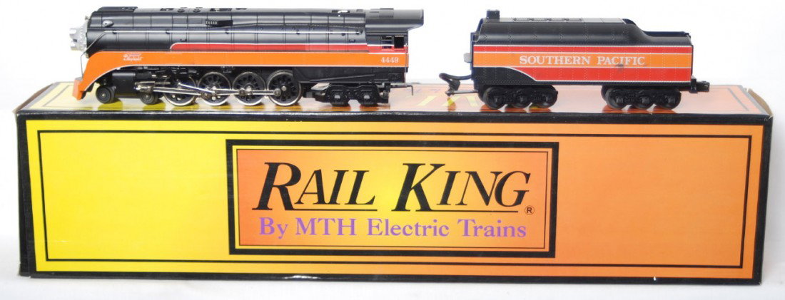 Railking SP Daylight GS4: MTH Railking modern O Gauge Southern Pacific Daylight GS4 with Protosound. Catalog numbers are 30-1119-1. Loco features Protosound, Protosmoke, and more. C7 with run time, loco has some grease marks o