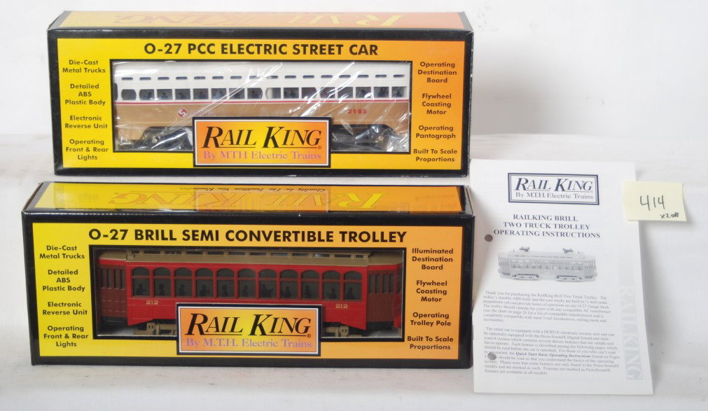 Railking Brill Trolley and PCC street car: MTH Railking modern O gauge RK-2503 Philadelphia Septa PCC street car and 30-2512-1 Brill Trolley with Protosound. Both cars are C8 with run time.