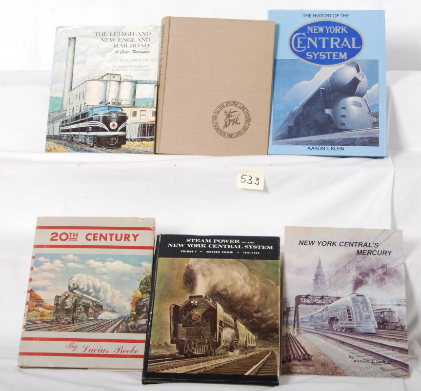 6 Eastern railroad books NYC, D&H, Lehigh: 6 Eastern railroad books. Include The Lehigh and New England Railroad: A Color Retrospect by Lilly, Delaware and Hudson by Shaughnessy, 20th Century by Beebe, New York Central Steam Power Volume I by 
